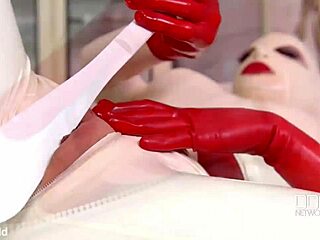 Latex goddess spanks and fingers herself solo
