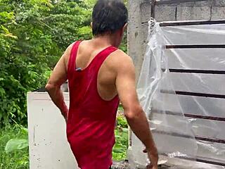 Busty stepmom sneaks homemade fuck with old estate gardener