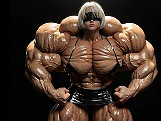 2b bulks into muscular giantess at pump factory!