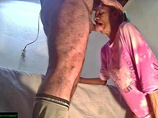 Lupita gulps cock deep before hot cum floods mouth