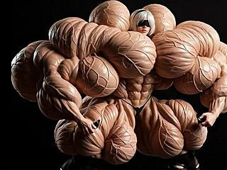 2b bulks into muscular giantess at pump factory!