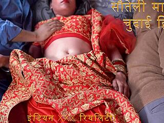 indian stepmom whispers dirty hindi talk during stepson's pussy fuck