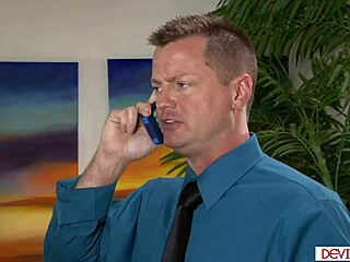 guy pounds brunette babysitter's shaved ass doggystyle