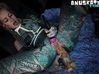 german goth tattooed girl in latex fists her gaping asshole with metal toy atm