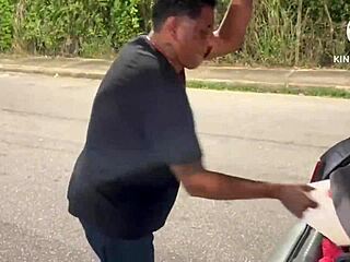 Wife cheats on street after car runs dry—cuck hugs the bull!
