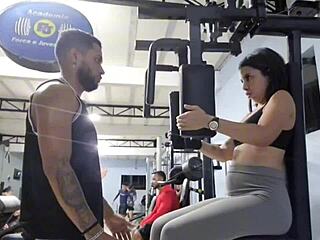 Gym personal trainer helps latina student at home with athletic interracial fuck.