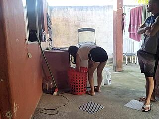 Maid tempts fate with my throbbing cock alone