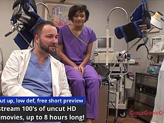 nurse jackie banes spreads for patient in latex gloves heels hospital humiliation