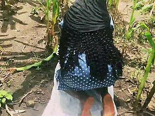 curvy farm girl bent over hairy pussy takes big black cock doggystyle in forest