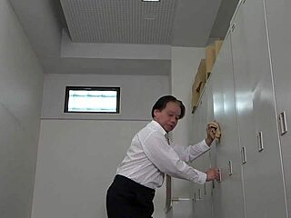 japanese office lady in pantyhose gives femdom footjob worship