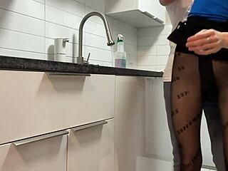 Shes tiny 18+ with narrow ass but moans loud in kitchen