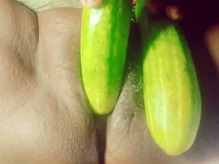 indian village girl rams huge cucumber in wet pussy