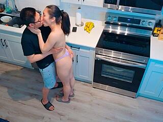 Unexpected Morning Doggystyle Bangs Tight Asian Pussy In Kitchen
