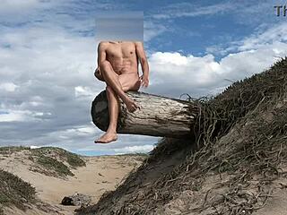 Teasing Cock at Beach, Cumming Publicly While Nude Fitness Poses