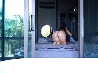 Housemaid Catches Masturbating Guy, Sucks Monster Cock for Cum in Maid Uniform