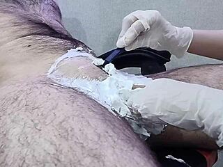 Nurse shaves his groin smooth then delivers that happy ending handjob