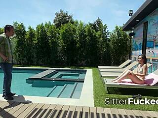 Teen babysitter sneaks in and seduces old husband while he's alone.