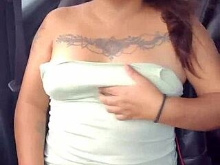 Flashing Panties And Tits On Highway In Car