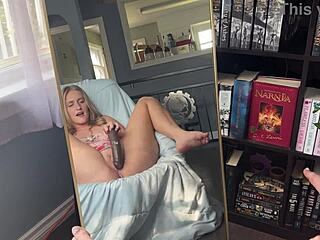 horny nerd pussy creams on massive bbc dildo watch me