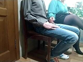 wow, mature milf in pantyhose milks stranger cum outdoors!