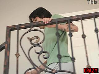 stepbro spies stepsis stretching, gets sloppy handjob on small tits!