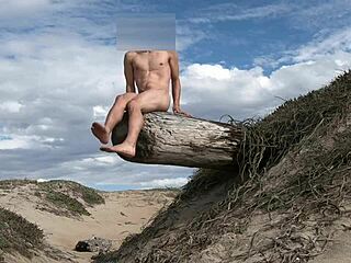 Teasing Cock at Beach, Cumming Publicly While Nude Fitness Poses