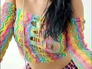 Opening Wide Pussy Lips Inserts Pink Dildo Reveals Dripping Wet Interior