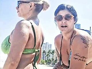 Slutty Friends Fuck Sensually On Public Beach