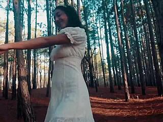 Curvy Latina Sucks Big Black Cock Deep in Forest Pov