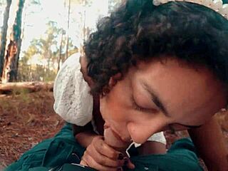 Curvy Latina Sucks Big Black Cock Deep in Forest Pov