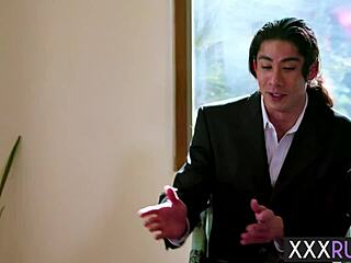 redhead milf lauren phillips massages client then sucks his big cock