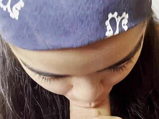 Sleepy Brunette Sucks Slow Swallows Cream