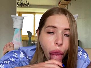 California babe sucks cock deep then takes doggy cumshot on shaved ass