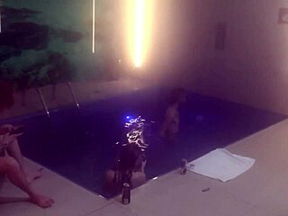 friends jump in motel pool for hot threesome part 1