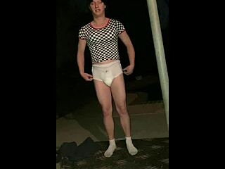 Sissyboy Caught Diapered Outdoors, Forced to Pee for Neighbor Girl!