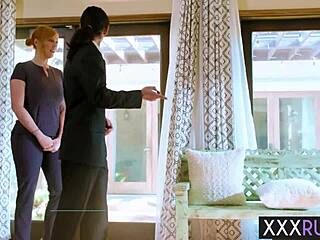 redhead milf lauren phillips massages client then sucks his big cock