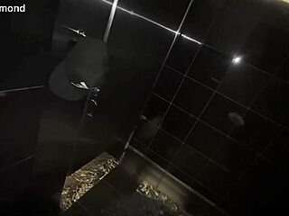 Brunette gulps monster cock deep in hotel bathroom