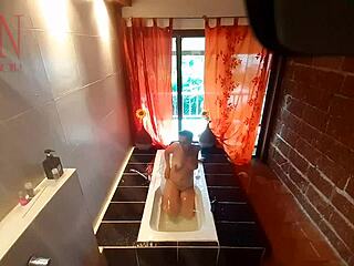 hey voyeur, watch housewife shave pussy shower bath strip? 👀🛁