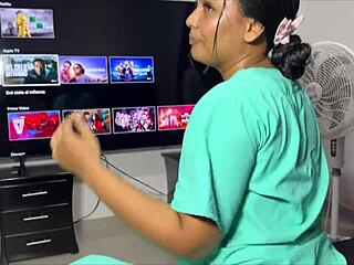 Private nurse arrives home for special submissive latina massage lick