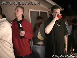 Horny frat teens spitroast blonde slut missionary outdoors at party?