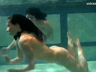 katka and barbara's big tits bounce underwater lesbian pussy play