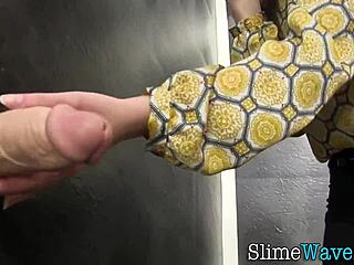 slut slurps gloryhole cum in heels