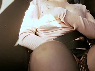 busty babe screams huge dildo orgasm in taxi. public outdoor car masturbation vibrator tits