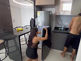 convincing stepbro to fuck my tight pussy for fridge cleanup