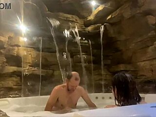 hotwife rides husband's cock hard in motel honeymoon pool!