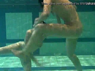 katka and barbara's big tits bounce underwater lesbian pussy play