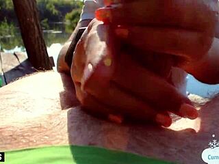 Milf Jerks Stranger Cock Oiled for Cash in Public POV