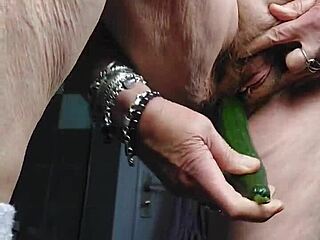 Granny Shoves Cucumber Deep in Hairy German Pussy