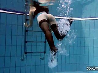 hot 18yo hungarian teen petra fucks shaved pussy underwater poolside