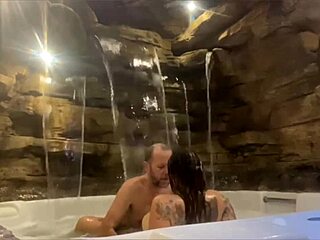 hotwife rides husband's cock hard in motel honeymoon pool!
